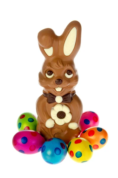 Easter hare with colorful eggs — Stock Photo, Image