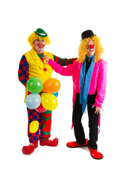 Funny clowns with balloons — Stock Photo, Image