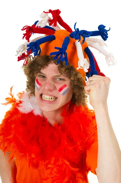 Chłopiec jest wspieranie reprezentacji Holandii — Zdjęcie stockowe