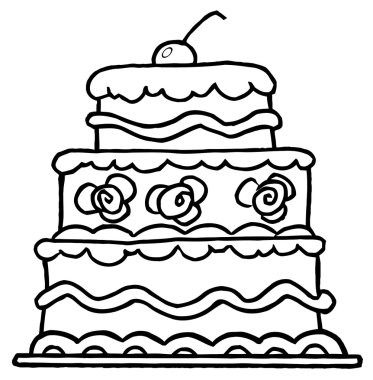 Triple Tiered Outlined Wedding Cake With Frosting And A Cherry clipart