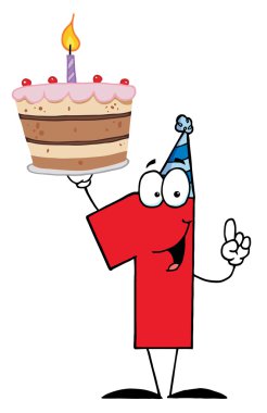 Number One With Birthday Cake And One Candle Lit clipart