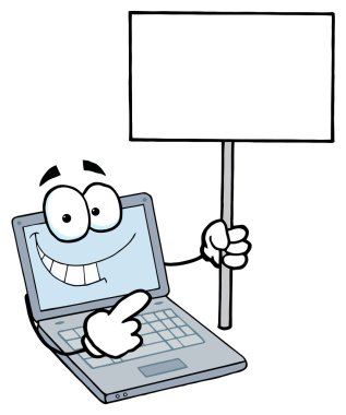 Laptop Guy Holding a Blank Sign clipart