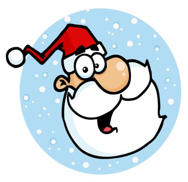 Santa Face Laughing In A Blue Snowy Circle, Facing Right clipart