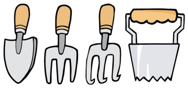 Digital Collage Of Wood Handled Gardening Tools clipart