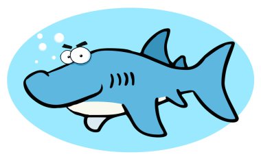 Grumpy Blue Shark In A Blue Oval clipart