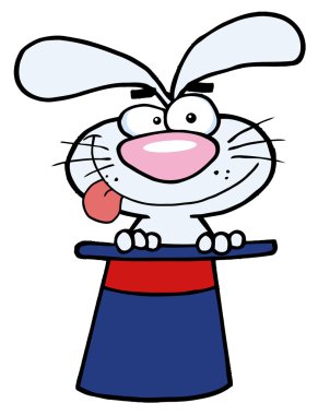 Goofy White Rabbit In A Magic Hat clipart