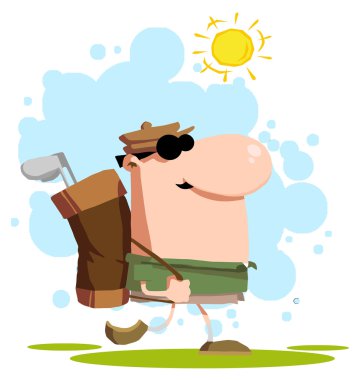 Walking Golfer Carrying A Bag On His Back clipart