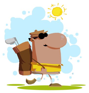 Hispanic Golfer Carrying A Bag clipart