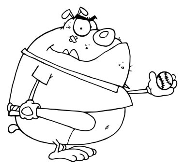 bir gömlek giymiş ve beyzbol oynayan koca bulldog özetlenen