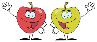 bir tebrik sallayarak mutlu karikatür elma