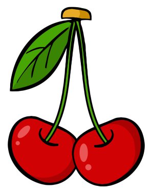 Two Cherries On Stems With A Leaf clipart