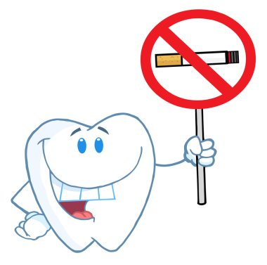 Dental Tooth Character Holding A No Smoking Sign clipart