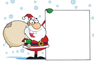 Christmas Santa Clause Presenting A Blank Sign clipart