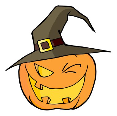 Jack O Lantern Wearing A Witch Hat Winking clipart