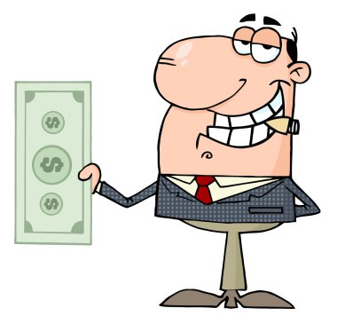 Caucasian Businessman Smoking A Cigar And Holding Cash clipart