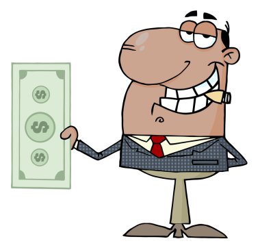 Black Businessman Smoking A Cigar And Holding Cash clipart