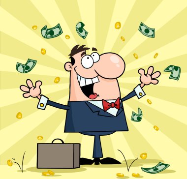 Businessman Standing Under Falling Money clipart