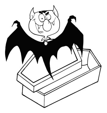 Outlined Happy Vampire Out Of The Coffin clipart