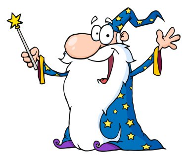 Wizard Waving And Cape Holding A Magic Wand clipart