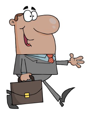 African American Businessman Walking Cartoon Character clipart