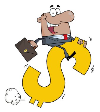 Successful African American Businessman Riding On A Dollar Symbol clipart