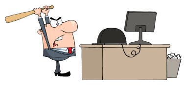 Angry Businessman With Baseball Bat In Office clipart