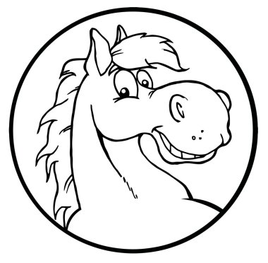 Coloring Page Outline Of A Happy Horse Face In A Circle clipart