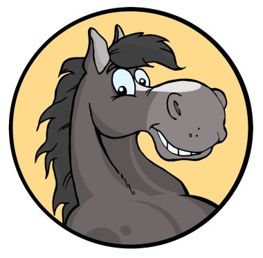 Happy Gray Horse Face Over A Yellow Circle clipart