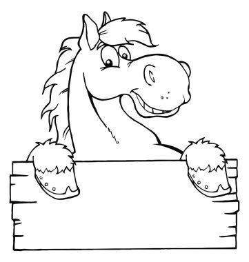 Outlined Cartoon Horse With A Blank Sign clipart