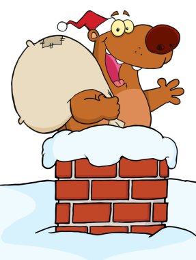 Christmas Santa Bear In A Chimney clipart