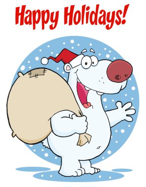 Happy Holidays Greeting Over A Christmas Santa Polar Bear clipart