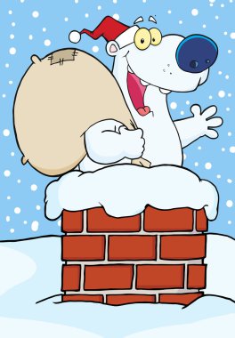 Happy Santa Polar Bear In Chimney clipart