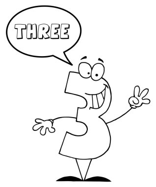 Outlined Friendly Number 3 Three Guy With Speech Bubble clipart