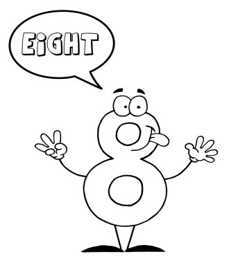 Coloring Page Outline Of A Number Eight Character Saying Eight clipart