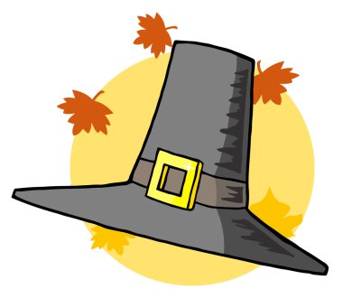 Tall Pilgrim Hat With Autumn Leaves clipart