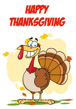 Happy Thanksgiving Greeting With Turkey Cartoon Character clipart