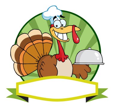 Turkey Chef Serving A Platter Blank Green Banner clipart