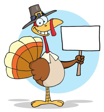 Happy Thanksgiving Pilgrim Turkey Bird Holding A Blank Sign clipart