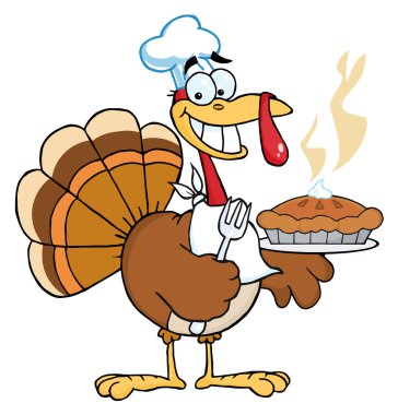 Happy Turkey Chef With Pumpkin Pie clipart