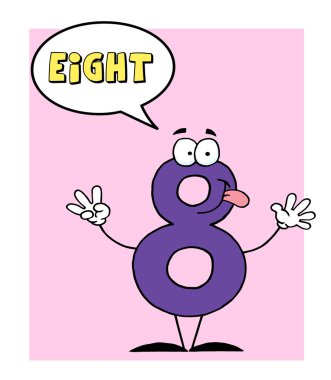 Number Eight Character With A Word Balloon Over Pink clipart