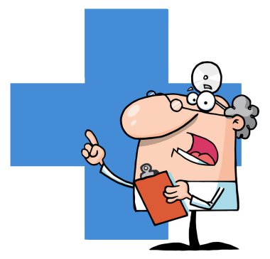 Doctor Speaking Over A Blue Cross clipart