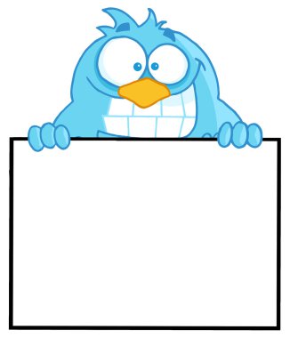 Blue Bird Over A Blank Sign clipart