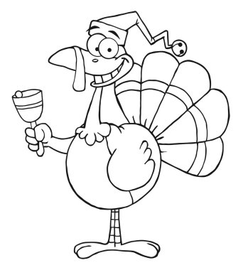 Outline Turkey Cartoon Character Ringing A Bell clipart