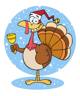 Christmas Turkey Ringing A Bell Over Snow clipart