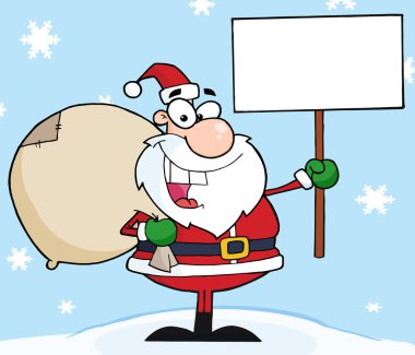 Jolly Christmas Santa Holding A Blank Sign In The Snow clipart