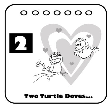 Two Black And White Turtle Doves With Text And Number Two clipart