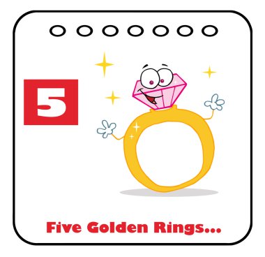 Diamond Ring On A Christmas Calendar With Text And Number Five clipart