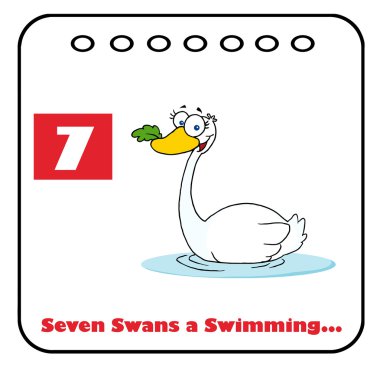 Swan Swimming On A Christmas Calendar With Text And Number Seven clipart