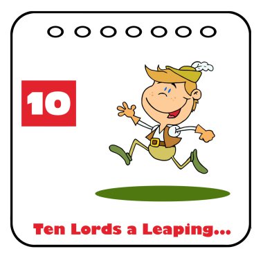 Lord Leaping On A Christmas Calendar With Text And Number Ten clipart