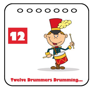 Drummer Drumming On A Christmas Calendar With Text And Number Twelve clipart